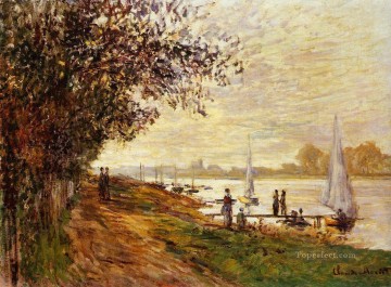 ル・プティ・ジュヌヴィリエの川岸 夕日のクロード・モネの風景 Oil Paintings
